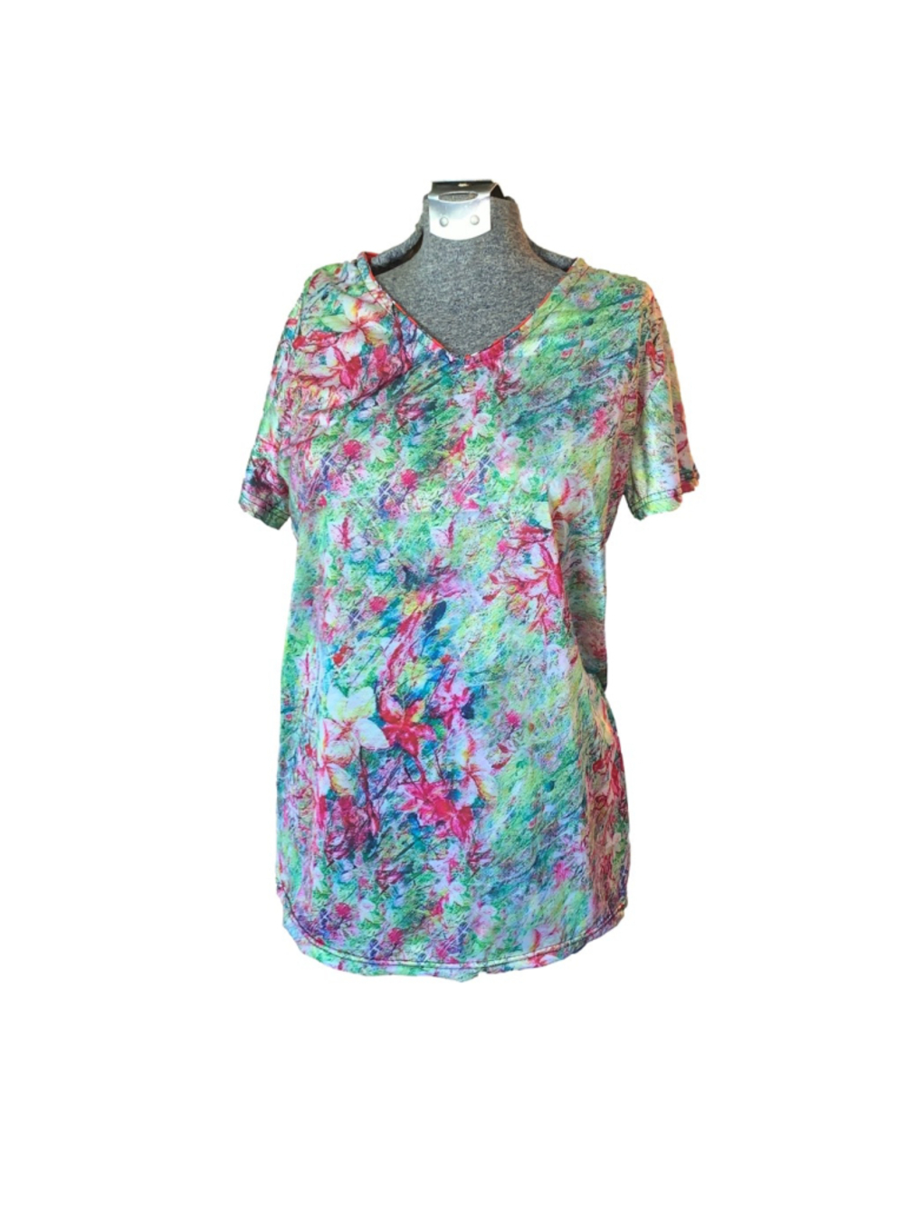 🔒 10 items for $20 - Women's Unbranded Floral T-Shirt Size M Green Pink